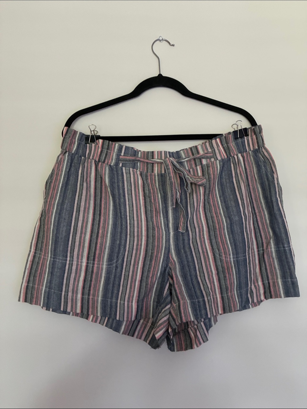 Calvin Klein Pink and Blue Striped Drawstring Shorts